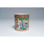 A Chinese Canton famille rose brush pot with palace scenes all around, 19th C.