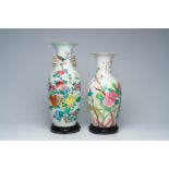 Two Chinese famille rose vases with a bird among blossoming branches, 19th/20th C.