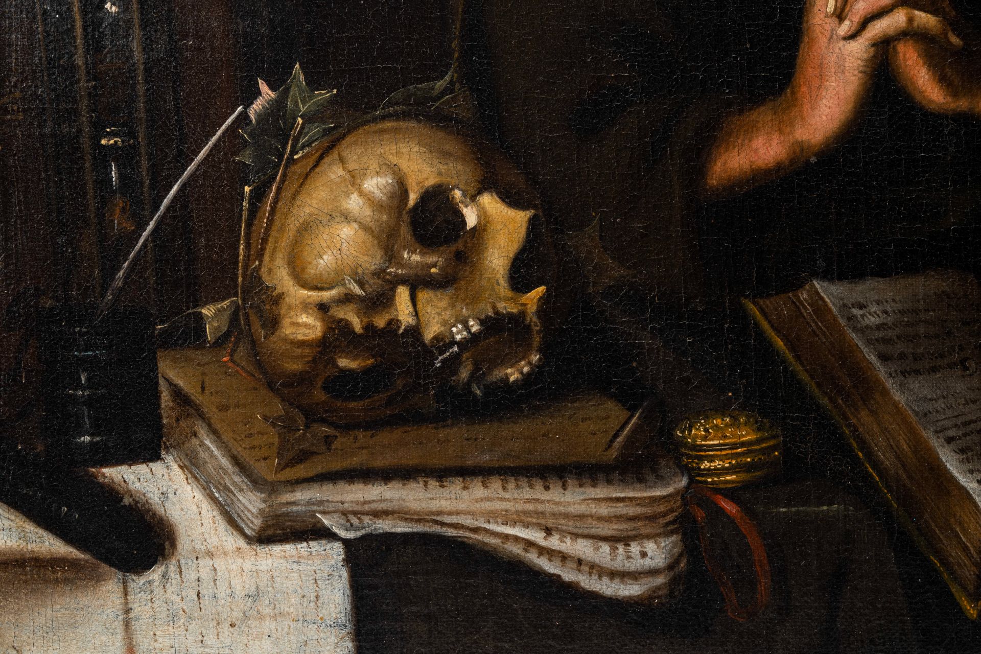 Eastern European school: Saint Jerome in his study, oil on canvas, first half 18th C. - Image 5 of 5