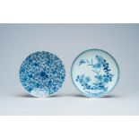 Two Chinese blue and white plates with floral design, Kangxi/Yongzheng