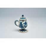 A Dutch Delft blue and white mustard jar and cover, 18th C.
