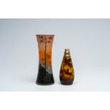 A French Legras acid etched cameo glass vase with an autumn landscape and a GallÃ© cameo glass vase