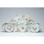 Twelve Chinese famille rose plates with floral design, Qianlong