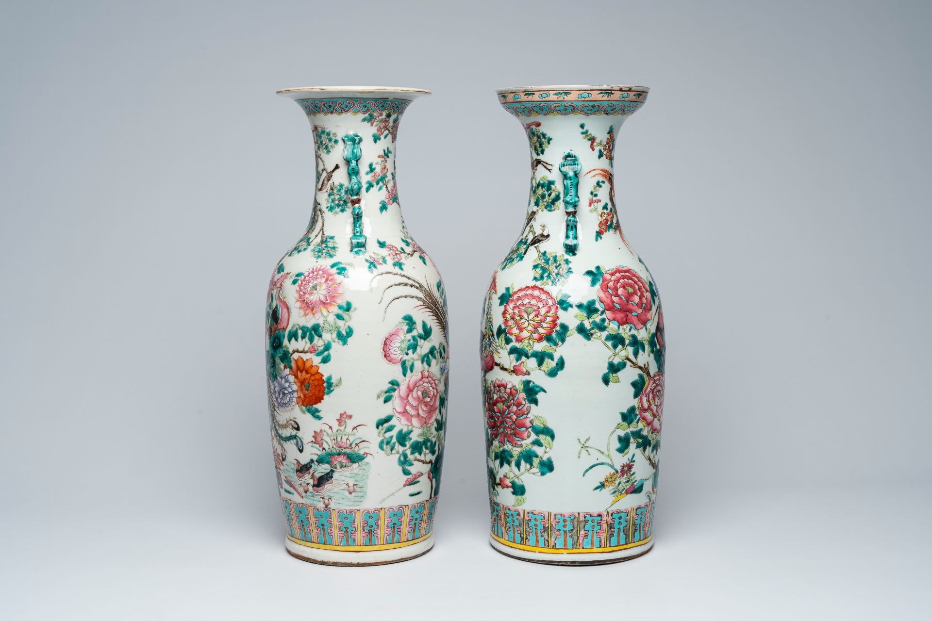 Two Chinese famille rose vases with phoenixes, pheasants and cranes among blossoming branches, 19th - Image 2 of 6