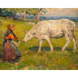 Emile Thysebaert (1873-1963): Farmer's wife with cow, oil on canvas