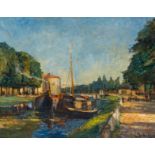 Leo Mechelaere (1880-1964): View on the Ringvaart and the Kruispoort in Bruges, oil on canvas