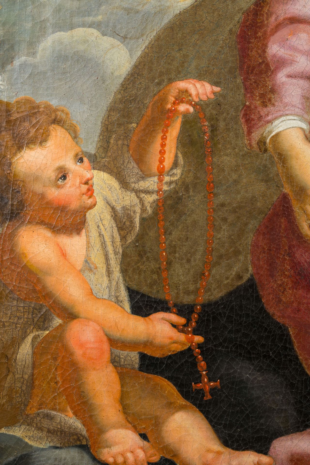 Flemish school: Madonna of the Rosary, oil on canvas, 17th C. - Image 7 of 12
