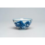 A Chinese blue and white 'Three friends of winter' bowl, Guangxu mark, 19th/20th C.