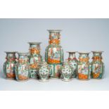 Nine Chinese Canton famille rose vases with palace scenes and floral design, 19th/20th C.