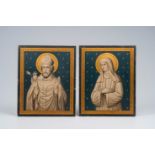 Belgian or French school: Two Gothic revival paintings with the Virgin Mary and Saint Auguste, oil o
