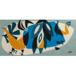 Jan De Lee (1932-2000): Abstract composition with roosters, oil on board