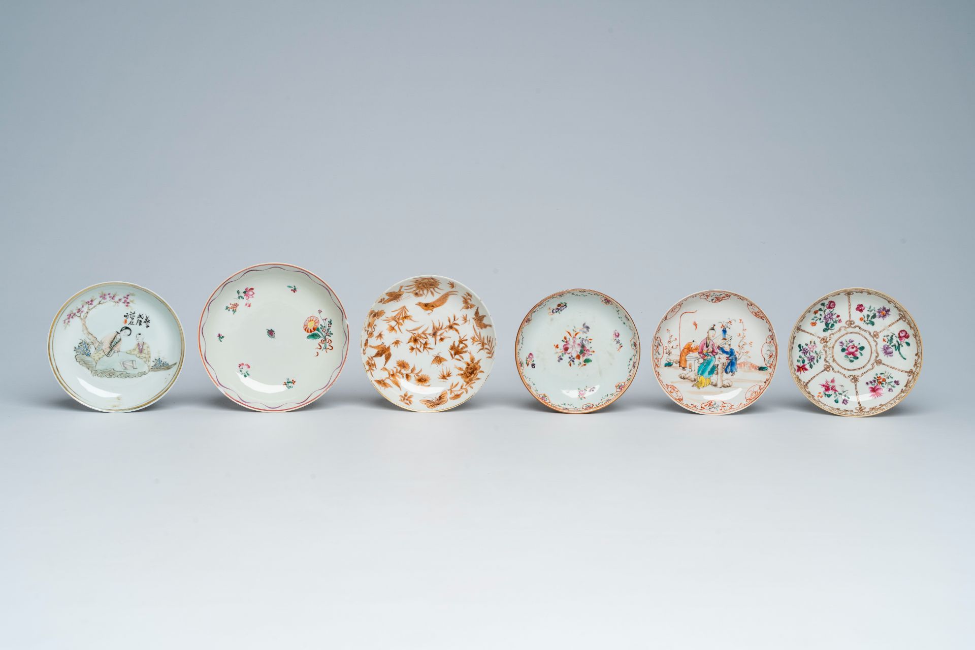 A varied collection of Chinese cups and saucers with various designs, 18th C. and later - Image 8 of 11