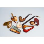 A varied collection of meerschaum pipes with different depictions, various origins, 19th/20th C.