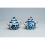 Two Chinese blue and white teapots and covers with floral design, Kangxi