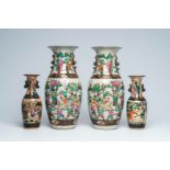 Four Chinese Nanking crackle glazed famille rose 'warrior' vases, 19th C.