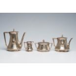 A Belgian four-piece silver coffee and tea set with cartouches, 800/000, 19th/20th C.