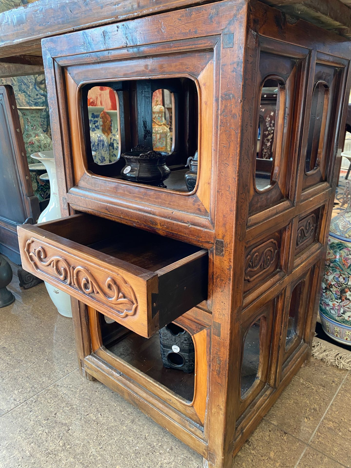 A long Chinese wood console table, 20th C. - Image 20 of 22