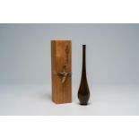 A Japanese ocher patinated bronze 'tsurukubi' or crane neck vase, Hata Zoroku IV (1896-1984), Showa,