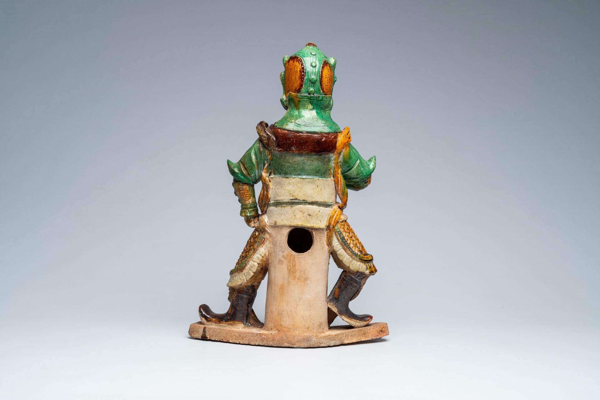 A Chinese sancai glazed 'warrior' roof tile, Ming - Image 4 of 7