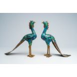 A pair of Chinese cloisonnÃ© phoenix-shaped incense burners, 20th C.