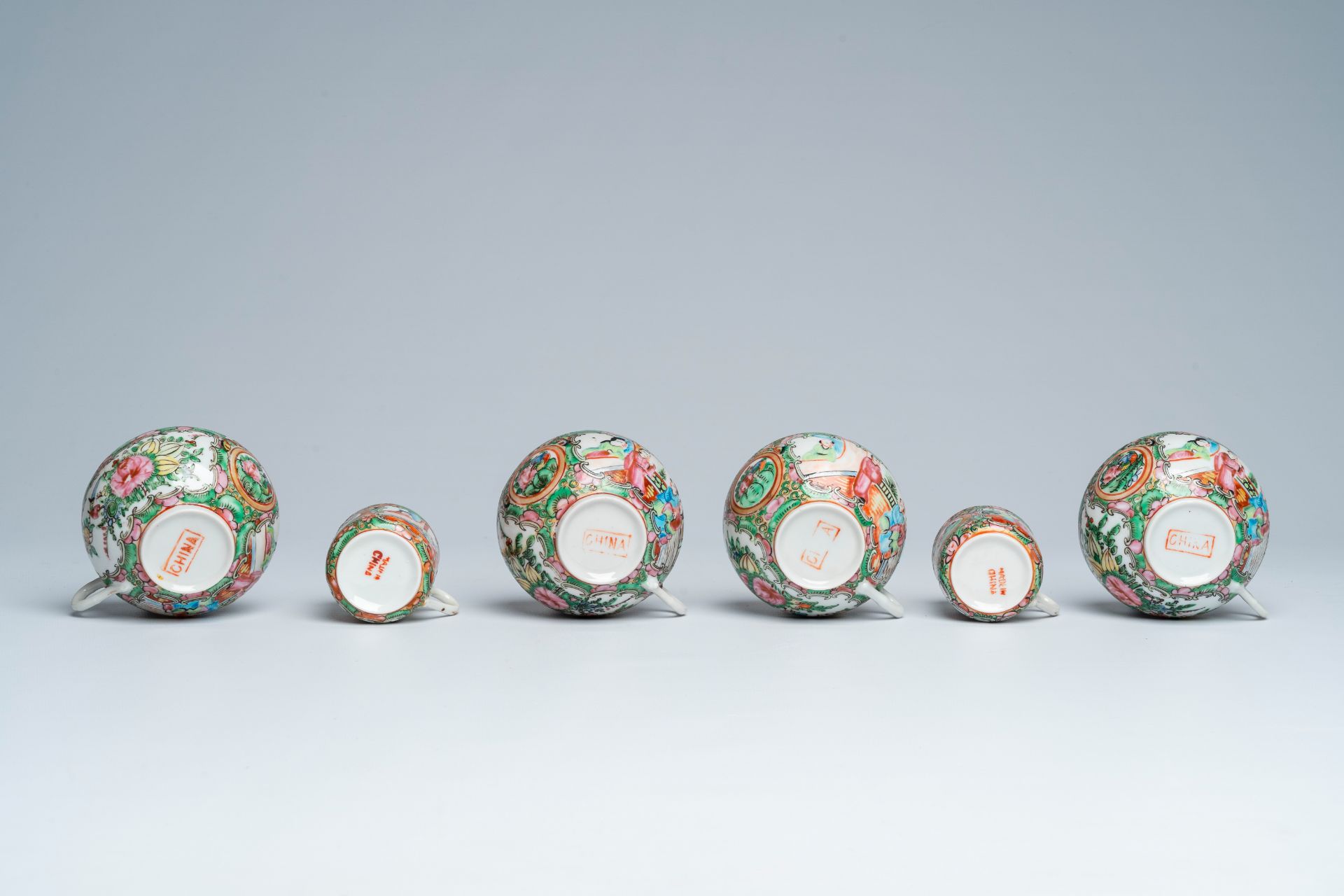 A large collection of Chinese Canton famille rose porcelain with palace scenes and floral design, ca - Image 17 of 19