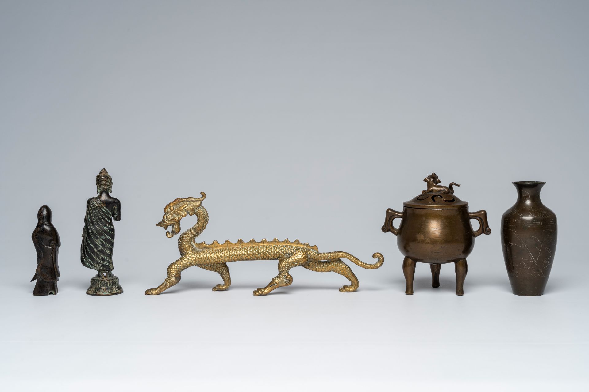 Three bronze sculptures, a censer and a vase, China, Vietnam and Japan, 19th/20th C. - Image 3 of 9
