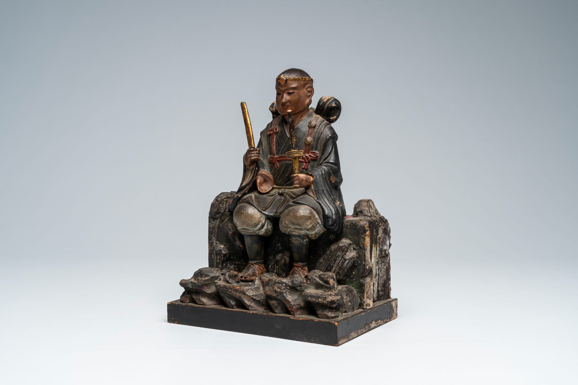 A Japanese polychrome wood okimono of a Yamabushi of ascetic hermit, Meiji, ca. 1900