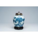 A Chinese blue and white 'Three friends of winter' jar with silver cover, Yongzheng