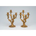 A pair of French Louis XV style gilt bronze four-light candelabra, 19th/20th C.