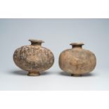 Two Chinese painted pottery cocoon jars, Han or later