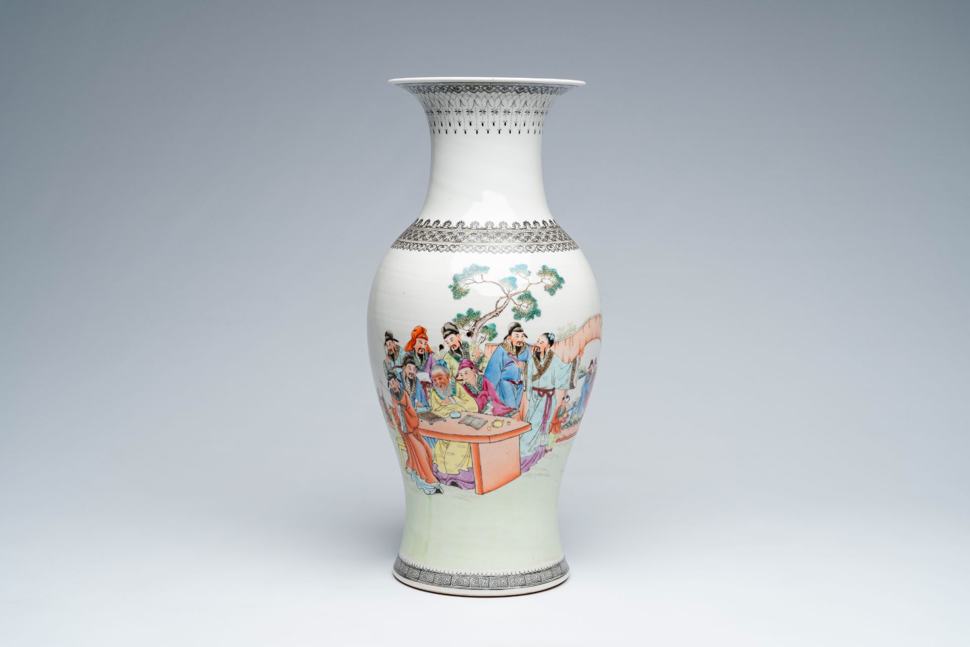 A Chinese baluster shaped famille rose vase with Immortals in a garden, Republic, 20th C. - Image 2 of 7