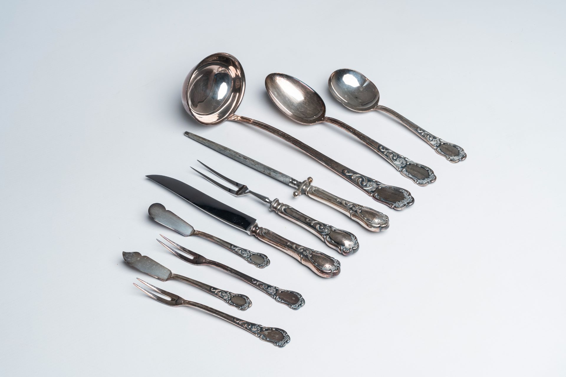 A 103-piece silver plated rococo style cutlery set with matching box, Picard & Wielputz, Germany, 20 - Image 9 of 12