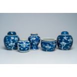 A varied collection of Chinese blue and white porcelain with prunus on cracked ice and a mountainous