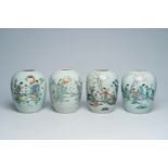 Four Chinese famille rose ginger jars with ladies, 19th/20th C.