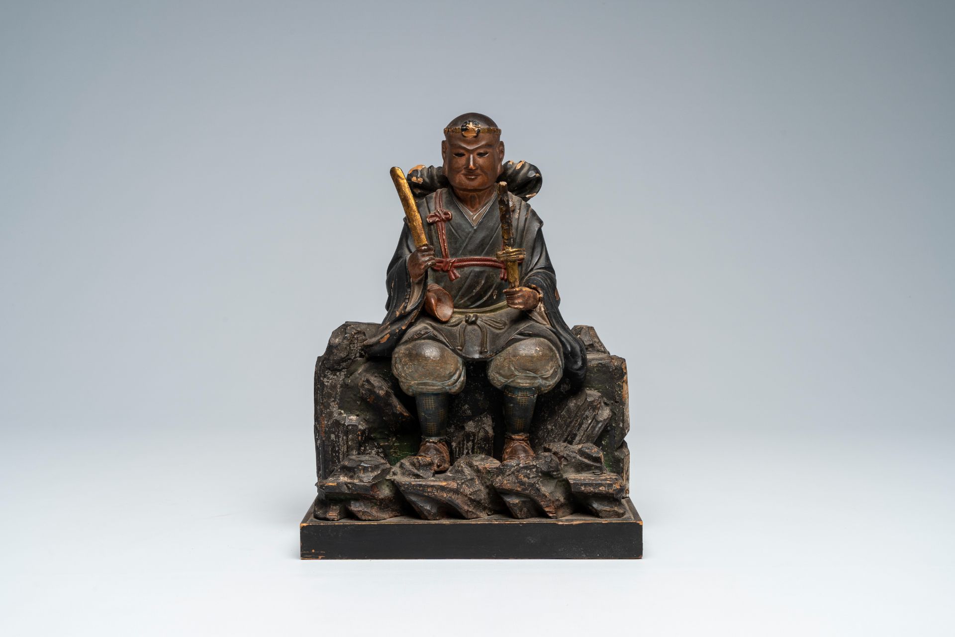 A Japanese polychrome wood okimono of a Yamabushi of ascetic hermit, Meiji, ca. 1900 - Image 2 of 7