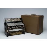 An Italian 'Paolo Soprani' chromatic accordion with button keyboard and box, ca. 1950