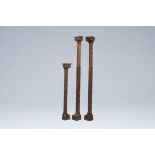 Three French oak carved columns with geometric design, 18th/19th C.