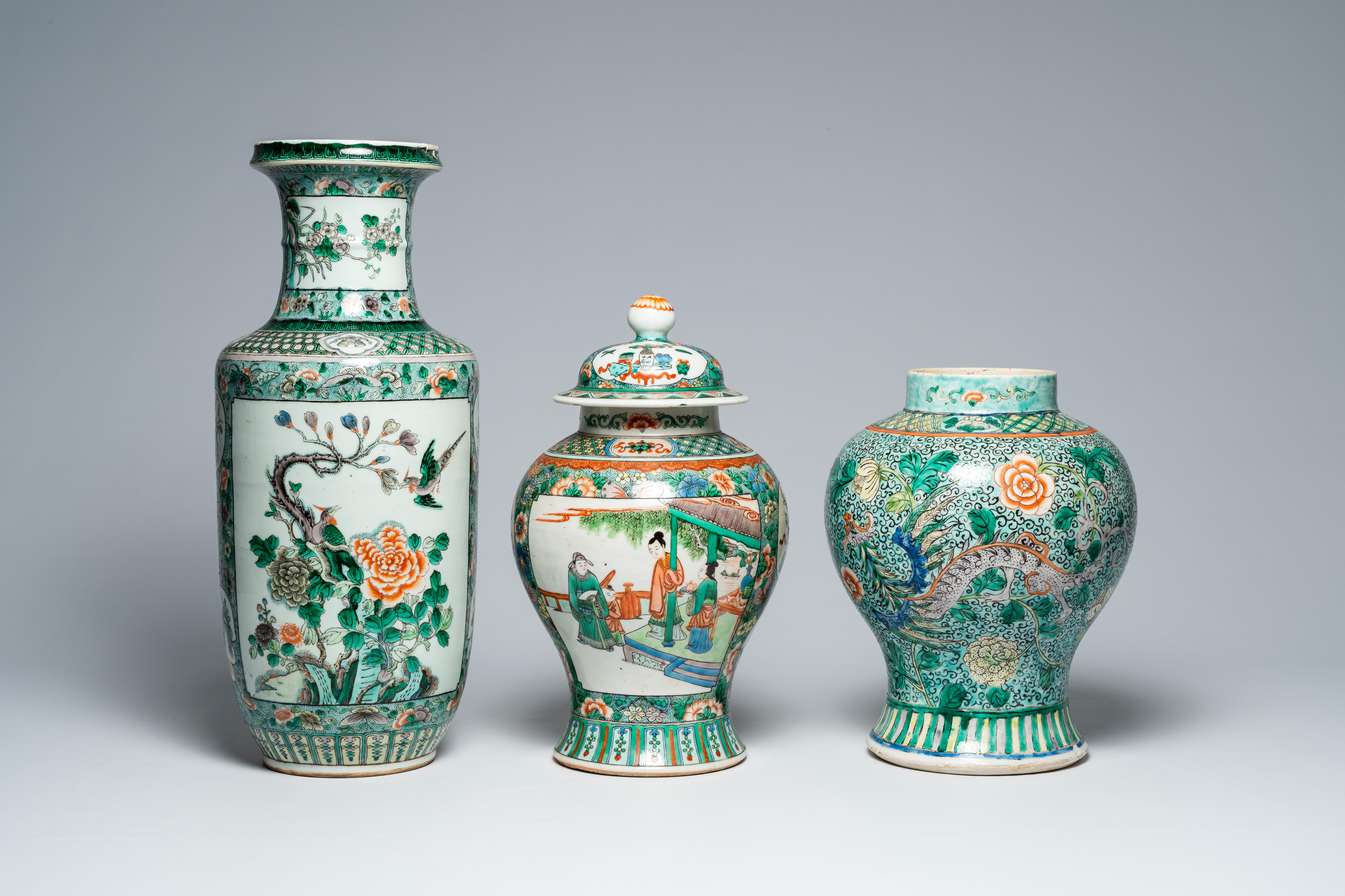 Three Chinese famille vases, 19th C. - Image 3 of 6