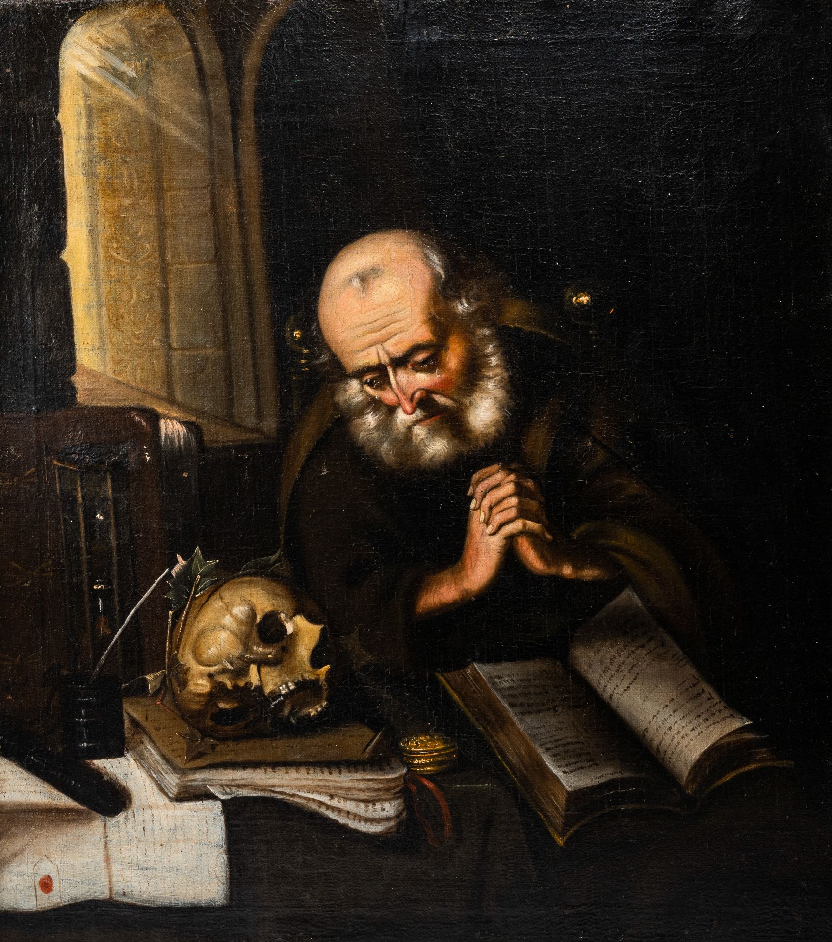 Eastern European school: Saint Jerome in his study, oil on canvas, first half 18th C.