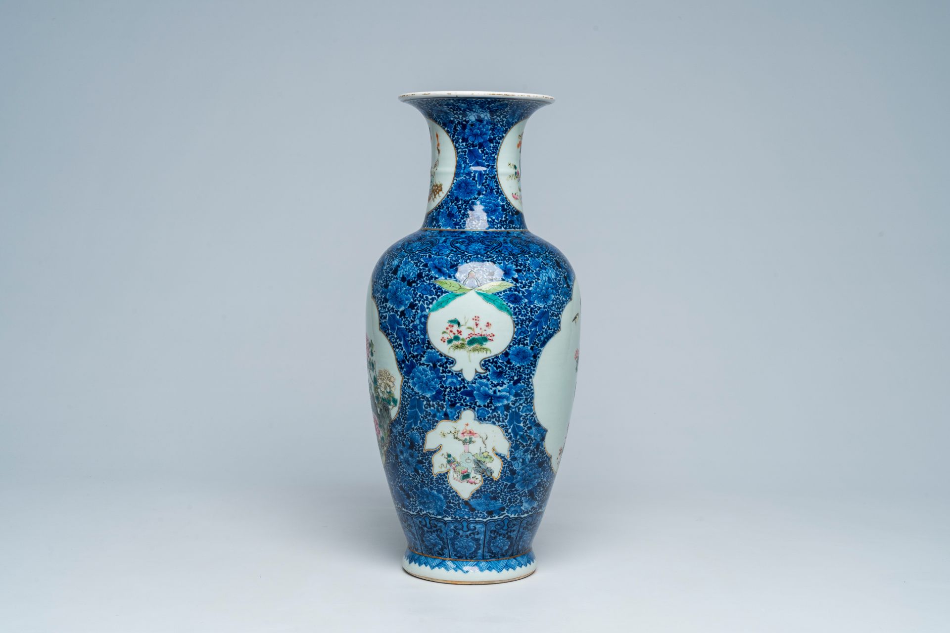 A Chinese famille rose vase with birds among blossoming branches, Qianlong mark, Republic, 20th C. - Image 5 of 7