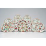 Fourteen Chinese famille rose plates with floral design and birds among blossoming branches, Qianlon