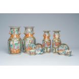 A varied collection of Chinese Canton famille rose porcelain comprising two pairs of vases, two cups