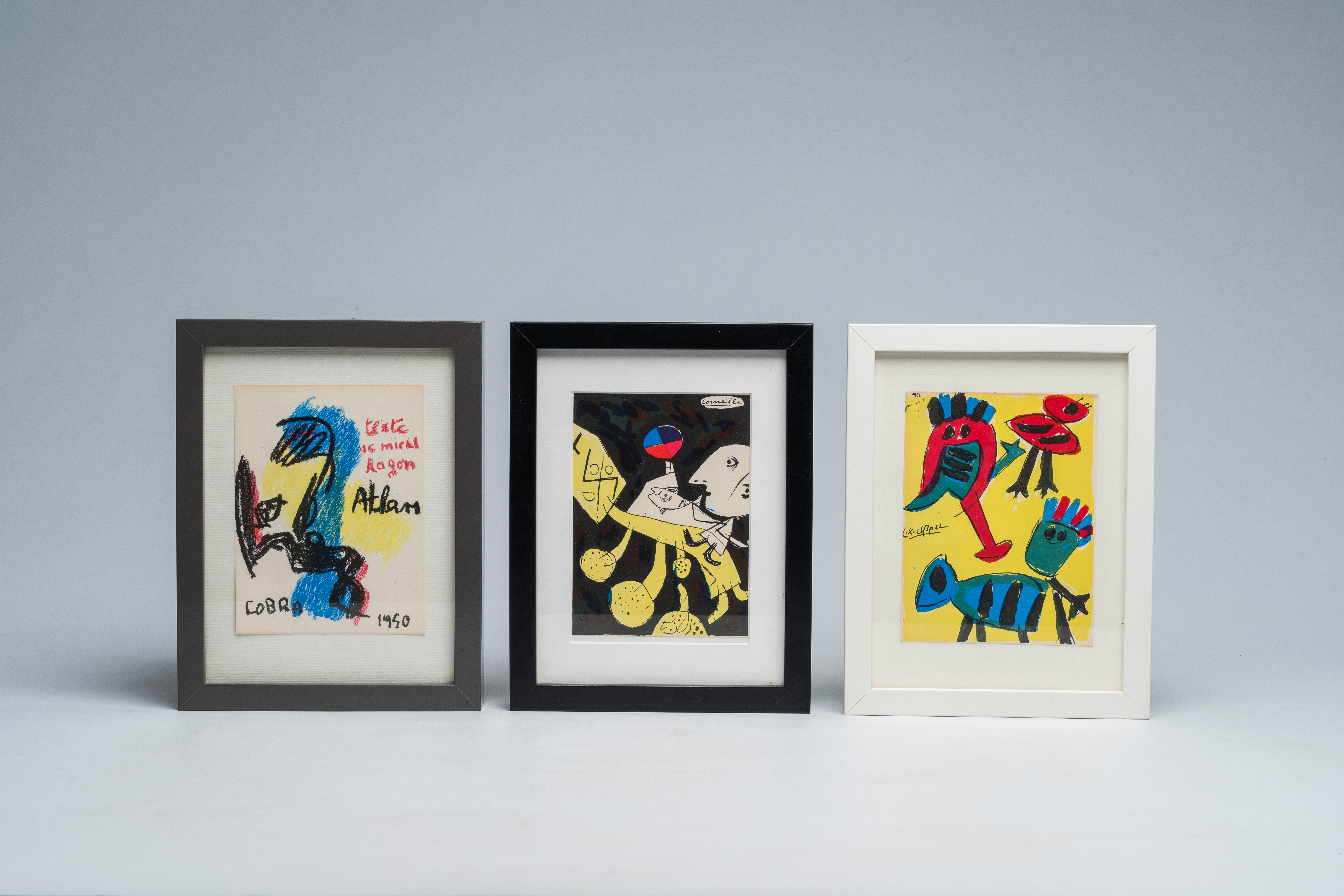 Three lithographs in colours of the series 'Artistes libres. PremiÃ¨re sÃ©rie ... Cobra', Copenhagen