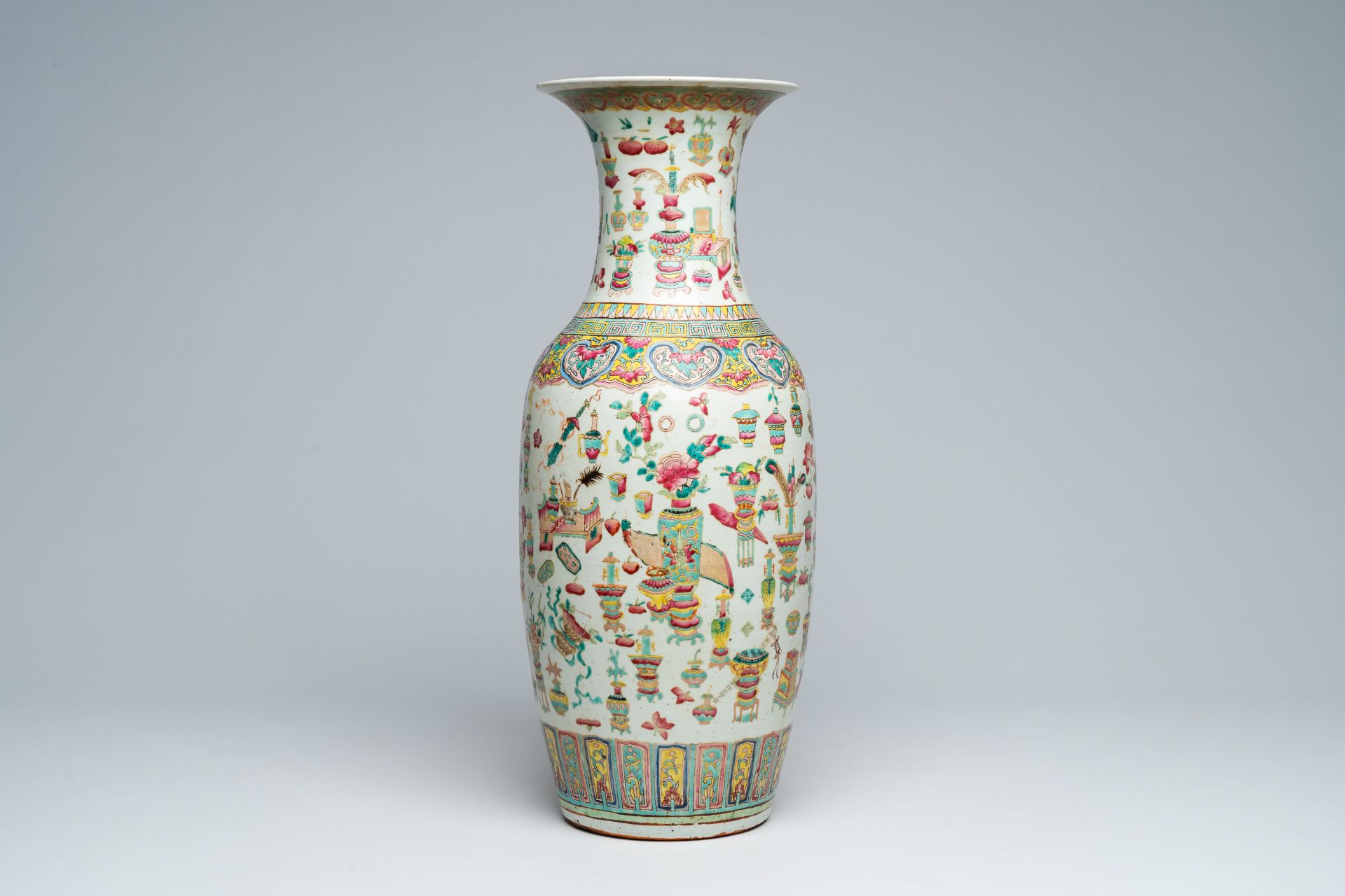 A Chinese famille rose 'antiquities' vase, 19th C.