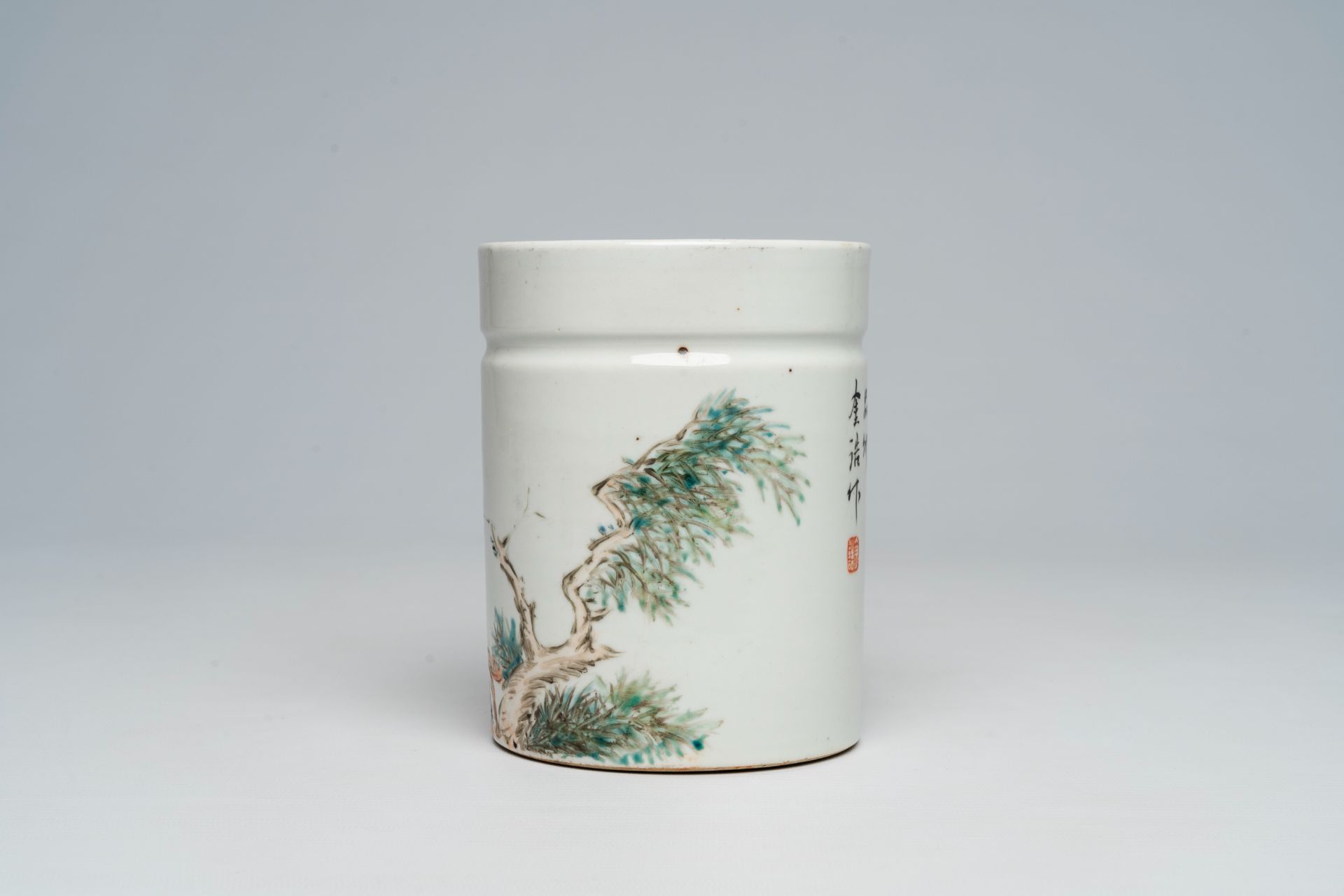 A Chinese qianjiang cai 'cranes' brush pot, 20th C. - Image 3 of 7