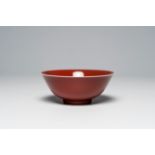 A Chinese monochrome liver red bowl, Qianlong mark, 19th/20th C.