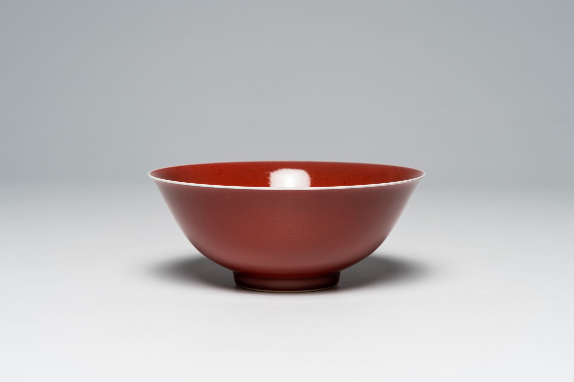 A Chinese monochrome liver red bowl, Qianlong mark, 19th/20th C.