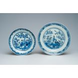 Two Chinese blue and white dishes with figures in a landscape, Qianlong
