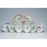 Eleven various Chinese famille rose plates with floral design, Qianlong