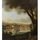 P.L. Mastraeten (?): Presumed view of the ponds of Ixelles, oil on panel, first half 19th C.